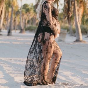 Long sleeve lace maternity dress